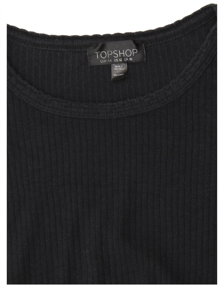 TOPSHOP Womens Crop Top Long Sleeve UK 16 Large  Navy Blue