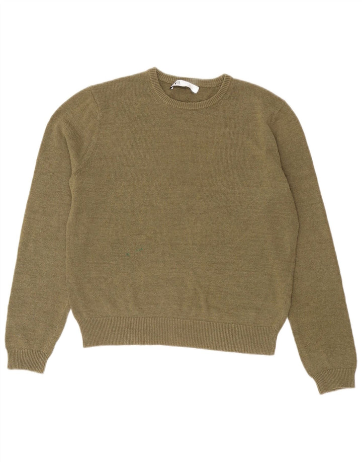 Zara Dame Jumper Sweater UK 14 Medium Khaki Bomuld