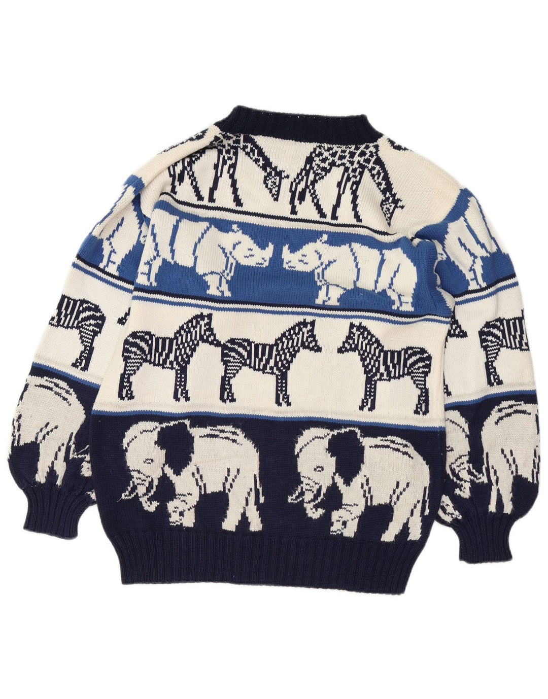 VINTAGE Dame sweater med rund hals DK 18 XL Navy Blue Animal Print