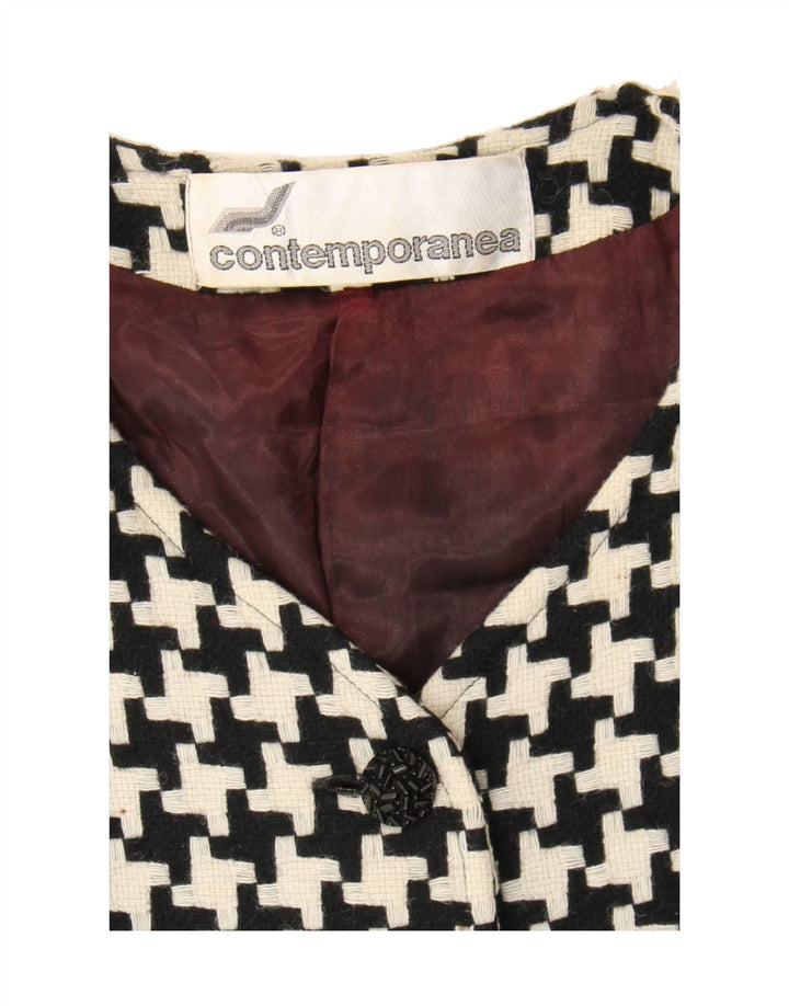 VINTAGE Womens 4 Button Blazer Jacket UK 14 Medium Black Houndstooth Vintage Vintage and Second-Hand Vintage from Messina Hembry 