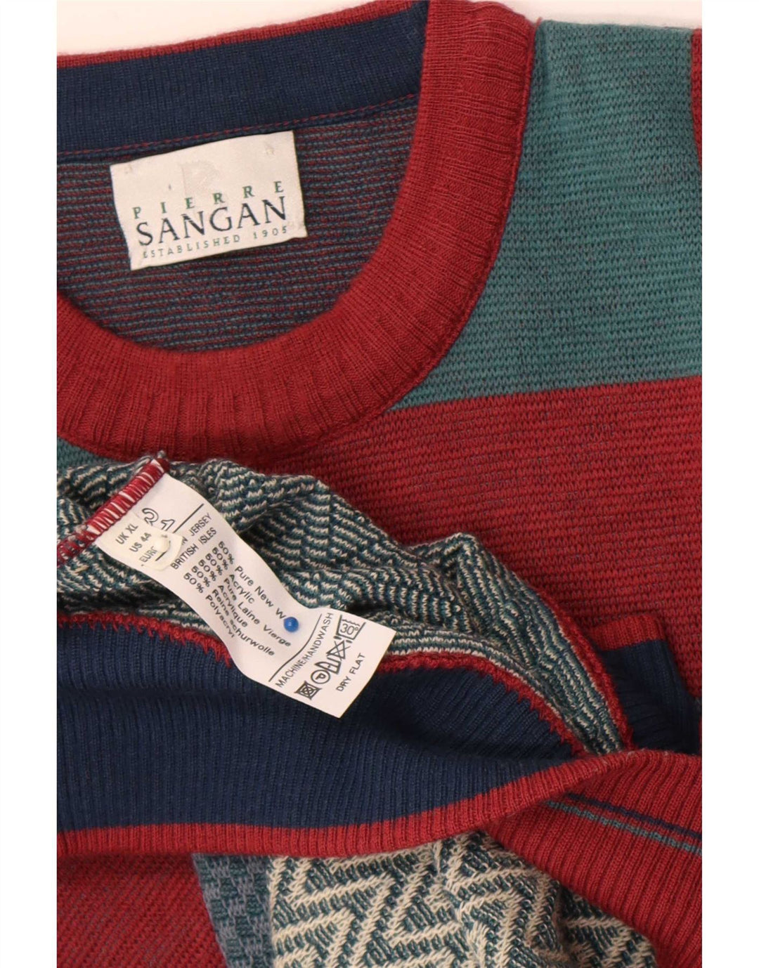 Pierre Sangan Herre sweater med rund hals XL flerfarvet farveblok