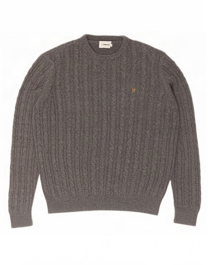 Farah Herre Crew Neck Jumper Sweater Stor Grå Bomuld