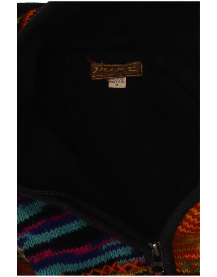 VINTAGE Dame hætte cardigan sweater UK 12 Medium Flerfarvet Stribet