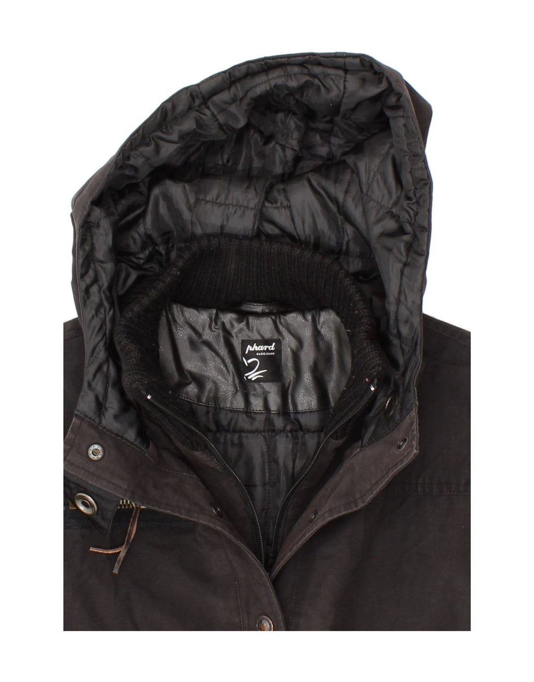 PHARD Womens Hooded Overcoat UK 14 Medium Black Vintage Phard and Second-Hand Phard from Messina Hembry 