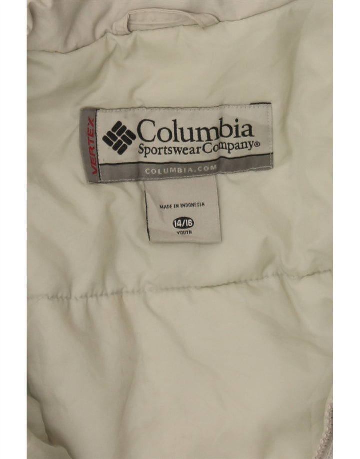 COLUMBIA Boys Hooded Windbreaker Jacket 14-15 Years  White Colourblock Vintage Columbia and Second-Hand Columbia from Messina Hembry 