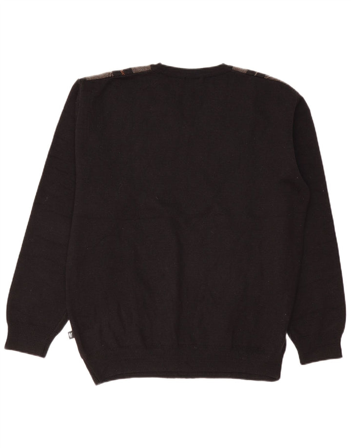 Hajo Herre V-hals sweater Medium Sort Colourblock Uld