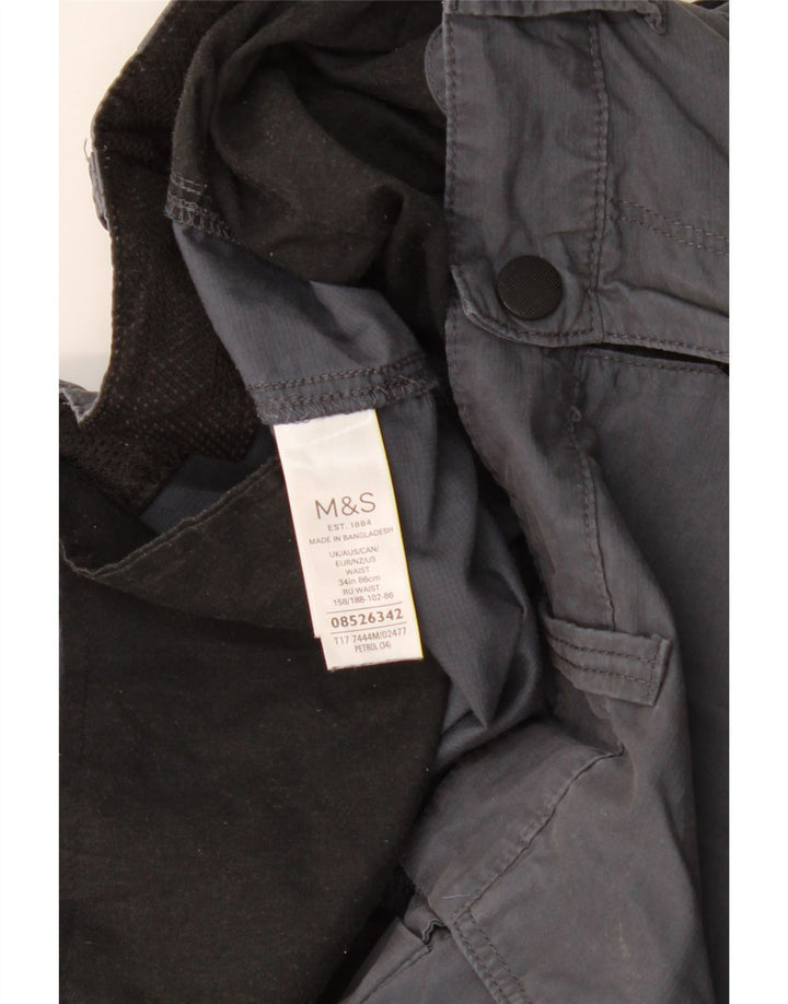 MARKS & SPENCER Herre Cargo Shorts W34 Large Navy Blue Bomuld