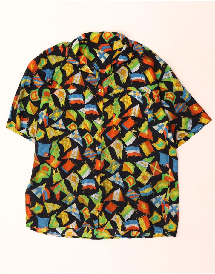 Vintage kvinders abstrakt mønster skjorte bluse UK 16 Large Multicolor