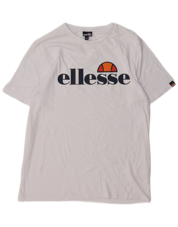 Ellesse Dame Grafisk T-Shirt Top UK 14 Medium Hvid Bomuld