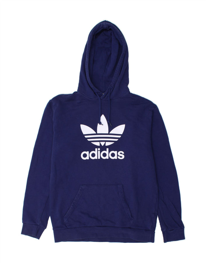 ADIDAS Mens Graphic Hoodie Jumper Medium Navy Blue Cotton Vintage Adidas and Second-Hand Adidas from Messina Hembry 