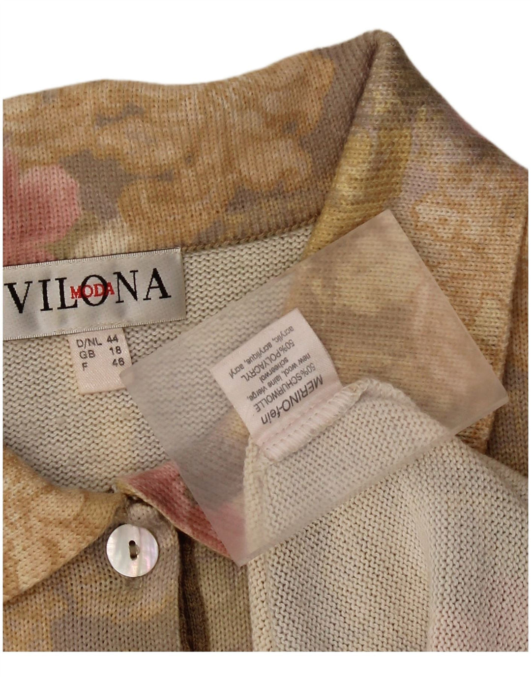 VILONA MODA Dame Polo Neck sweater UK 18 XL Gul blomsteruld