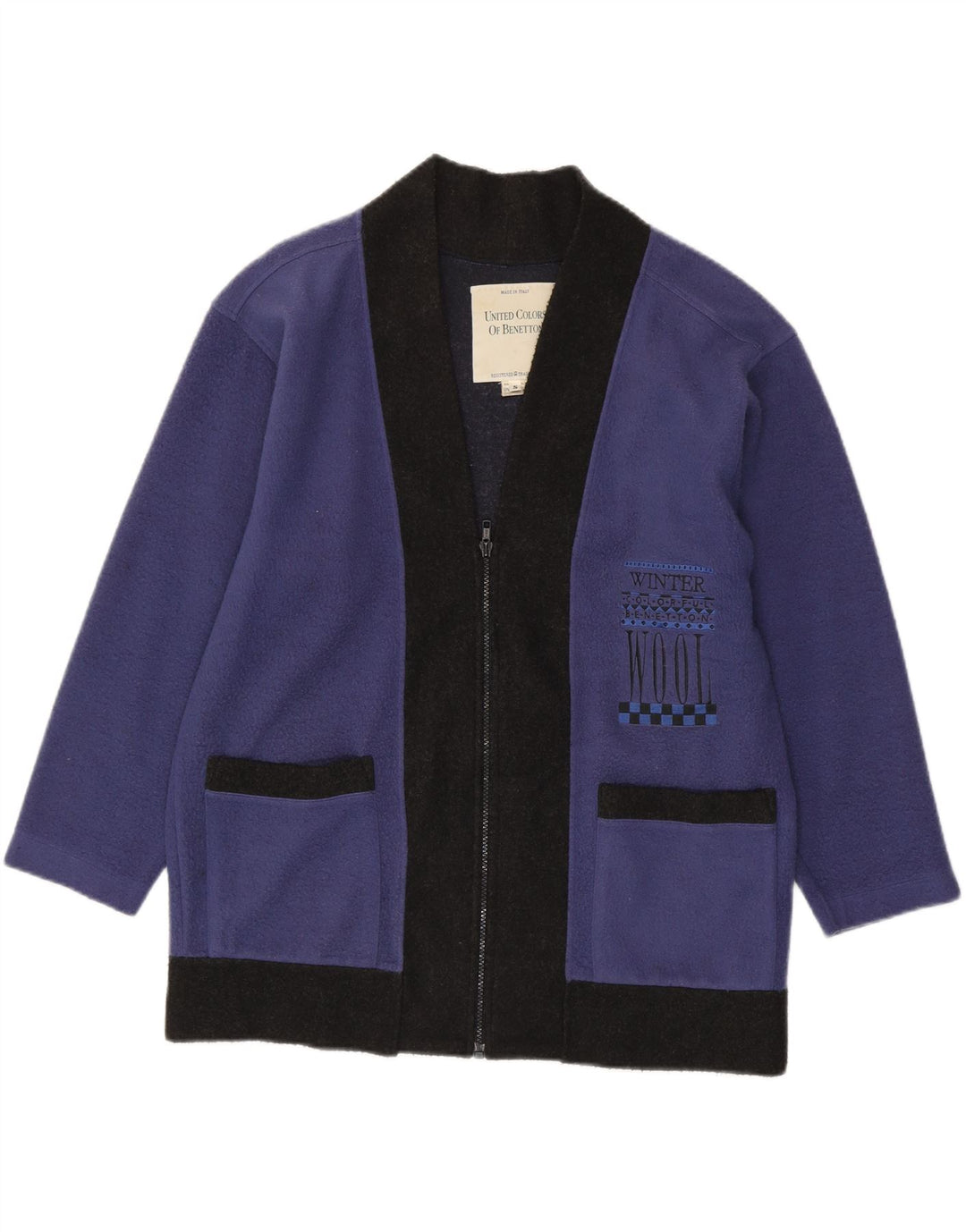 Benetton Herre Loose Fit Cardigan Sweater Small Blue Colourblock Polyester