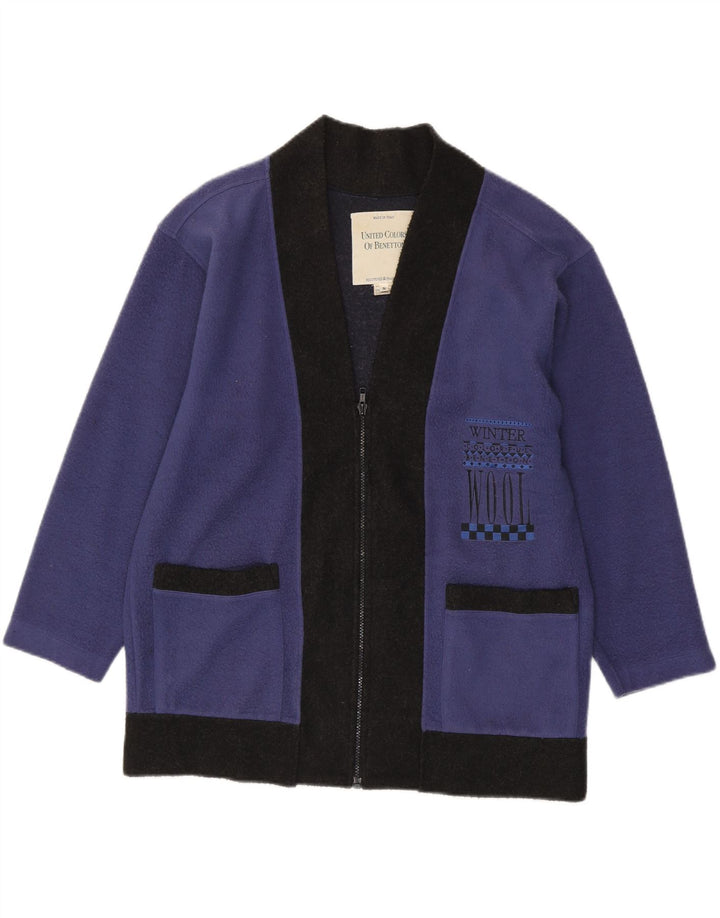 Benetton Herre Loose Fit Cardigan Sweater Small Blue Colourblock Polyester