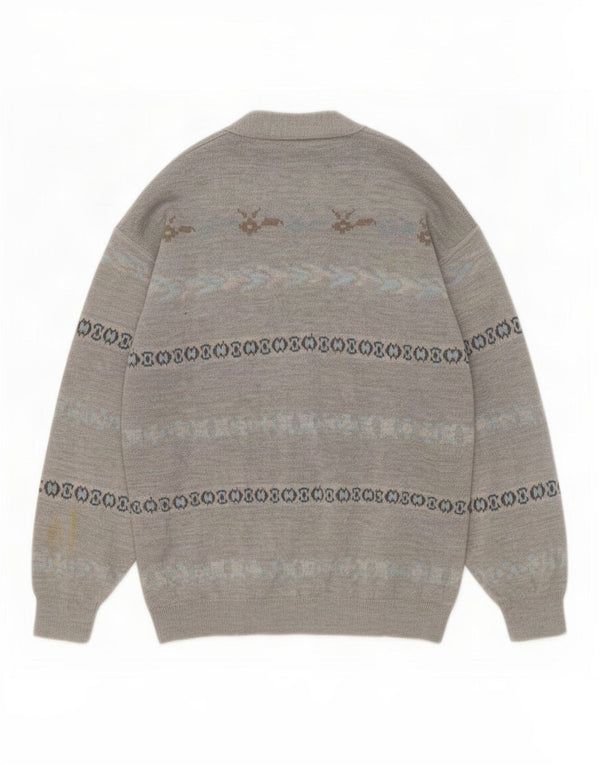 Vintage herre cardigan sweater XL grå stribet uld