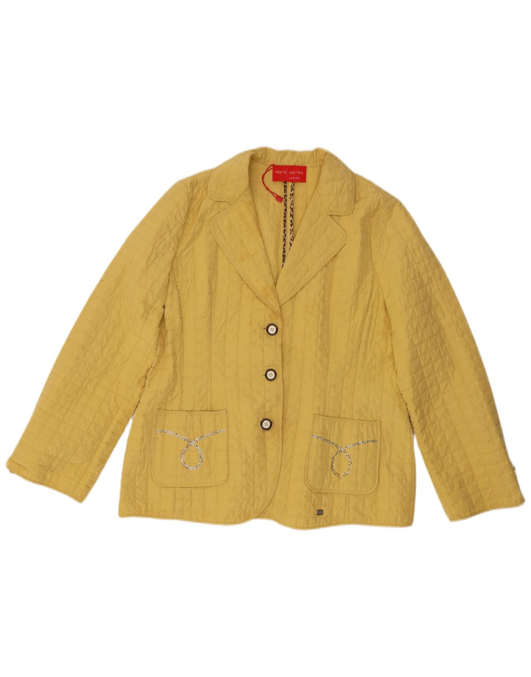 Perte by Krizia Dame 3-knaps quiltet blazerjakke Størrelse 23 Medium Gul