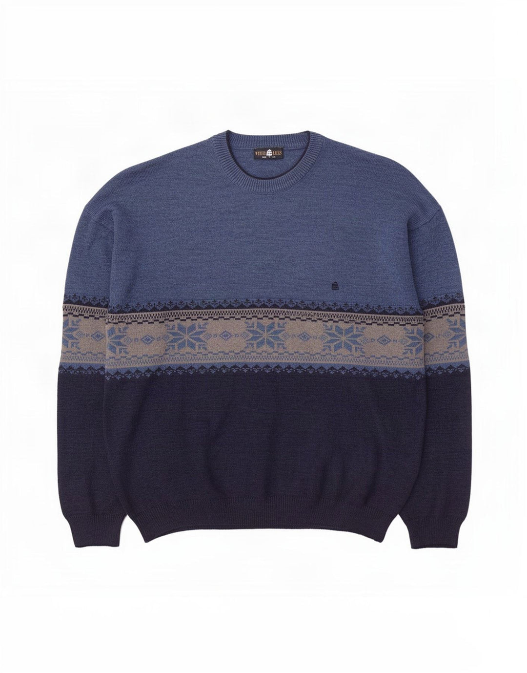 White Sails Herre Crew Neck Jumper Sweater Large Blue Fair Isle Wool