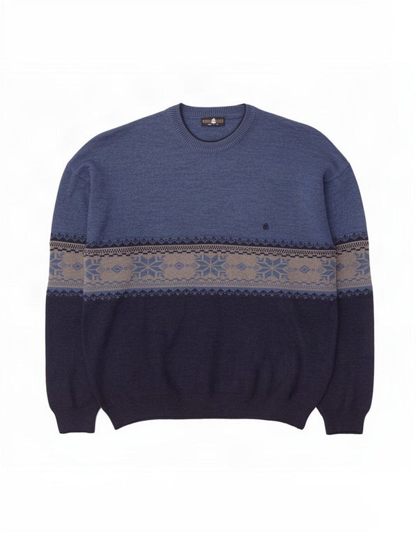 White Sails Herre Crew Neck Jumper Sweater Large Blue Fair Isle Wool