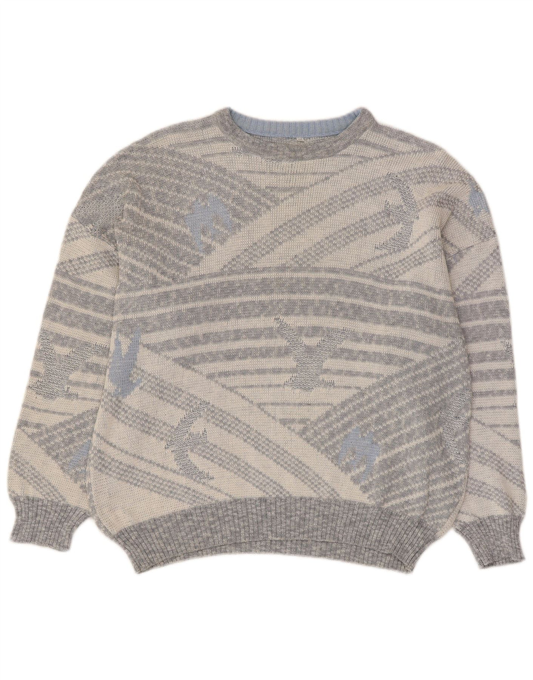 Vintage Herre Crew Neck Jumper Sweater IT 50 Medium Grå Geometrisk