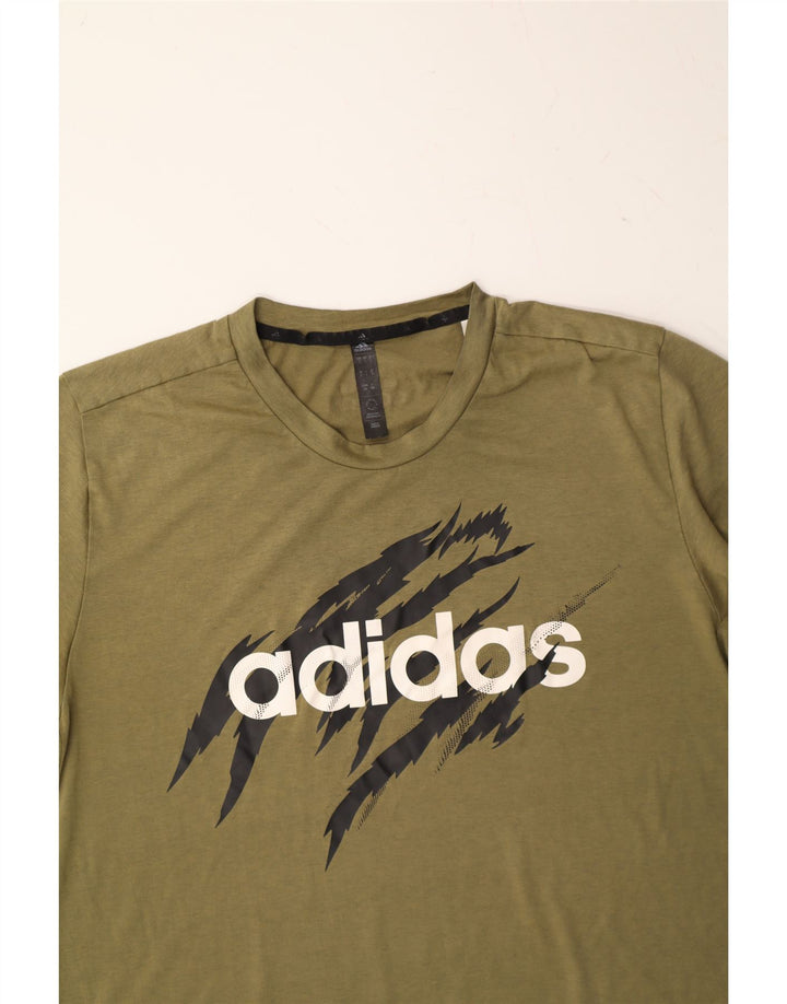 ADIDAS Mens Graphic T-Shirt Top Large Khaki Polyester Vintage Adidas and Second-Hand Adidas from Messina Hembry 