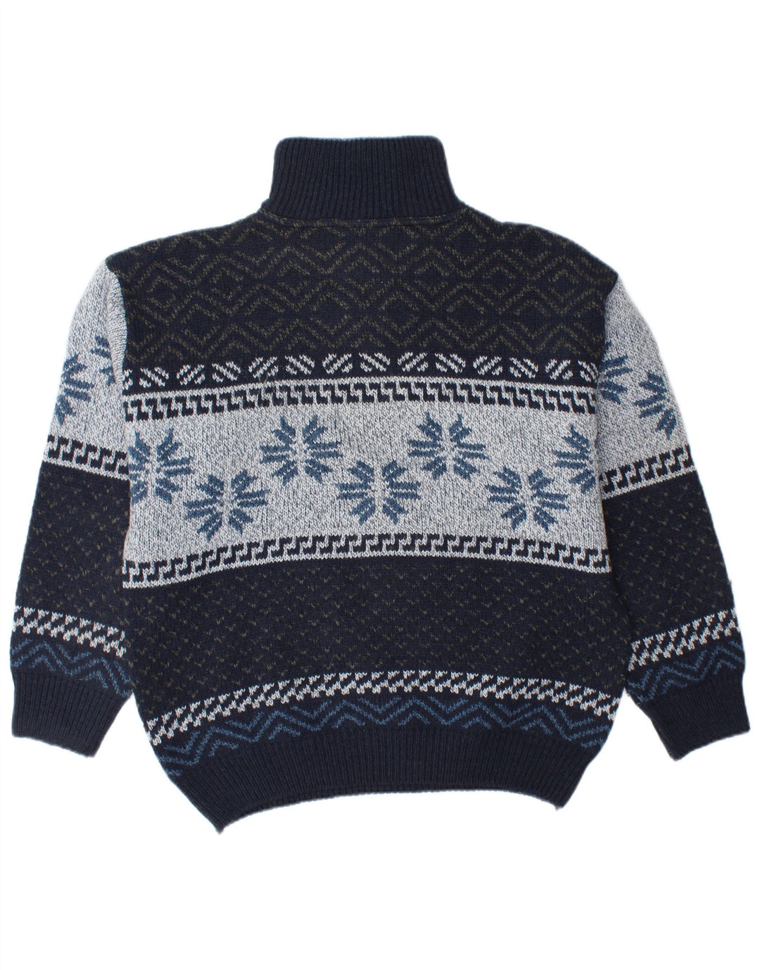 CAMARGUE Herre Zip Neck Sweater Medium Navy Blue Fair Isle Winter