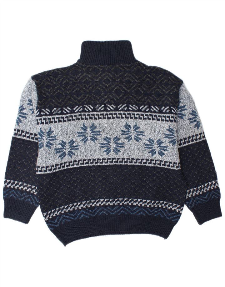 CAMARGUE Herre Zip Neck Sweater Medium Navy Blue Fair Isle Winter
