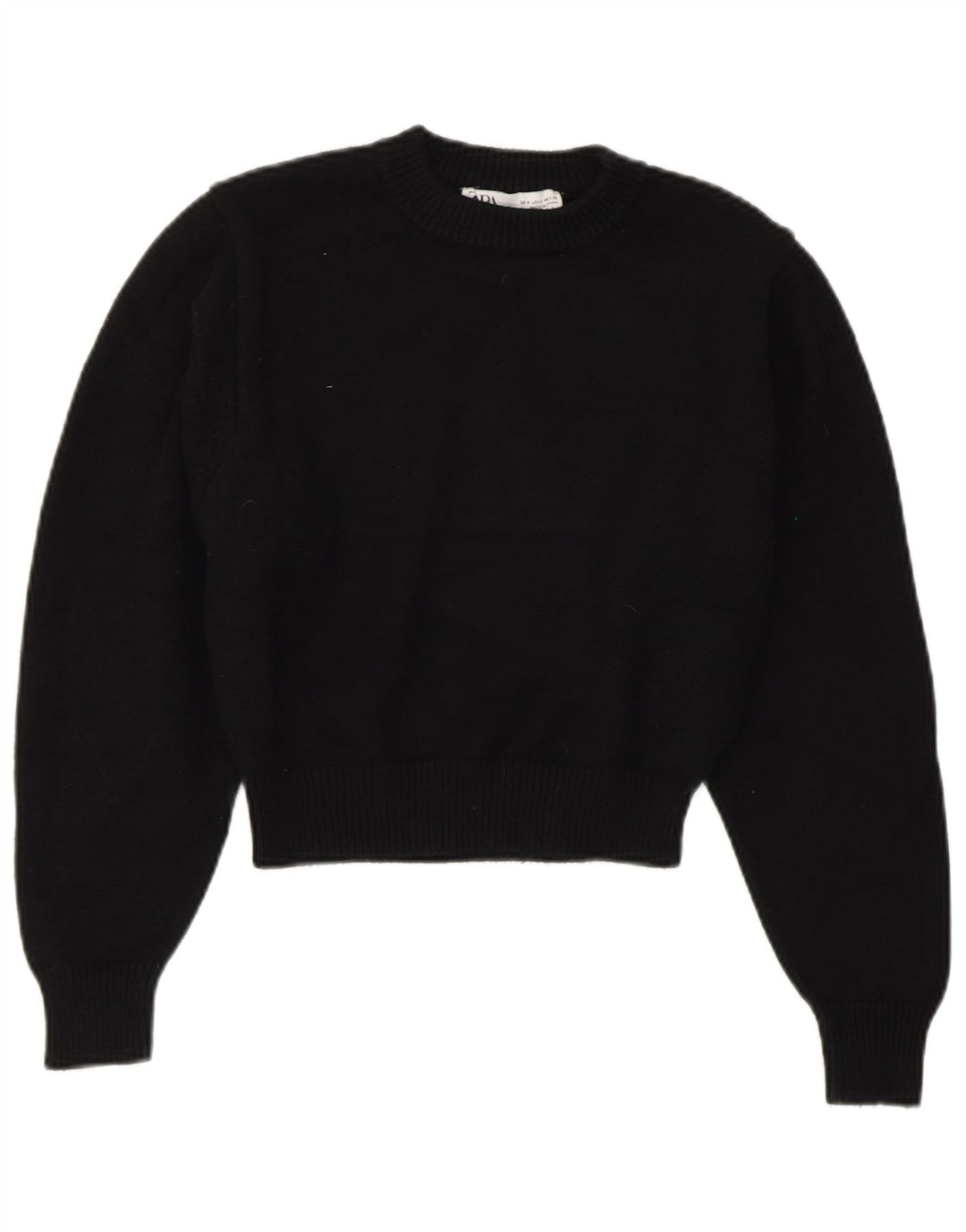 ZARA Womens Crop Crew Neck sweater UK 10 Small Black Viscose
