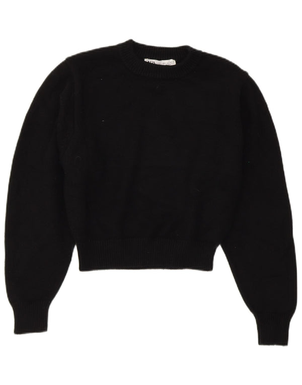 ZARA Womens Crop Crew Neck sweater UK 10 Small Black Viscose