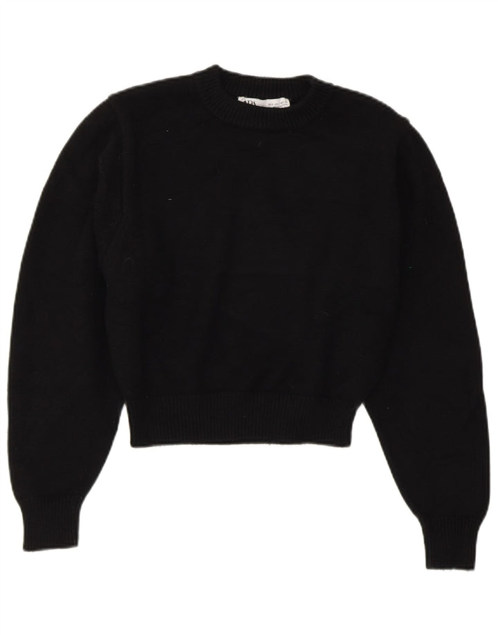 ZARA Womens Crop Crew Neck sweater UK 10 Small Black Viscose