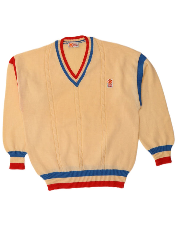 Enrico Coveri Herre V-hals sweater UK 40 Medium Off White Colourblock