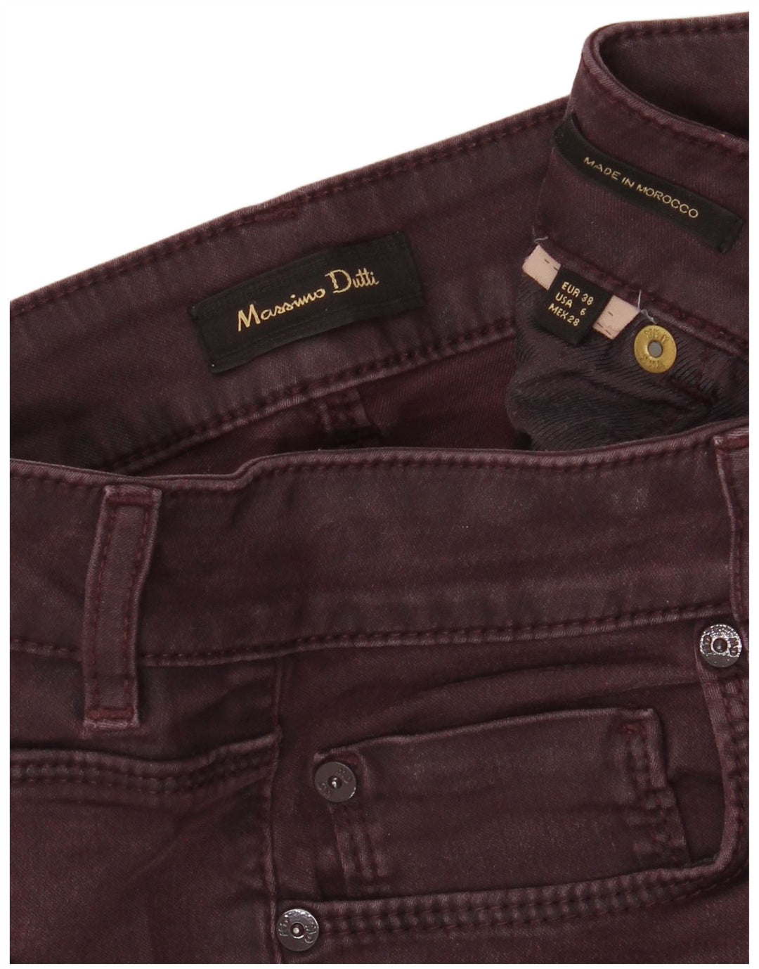 Massimo Dutti Dame Skinny Jeans EU 38 Small W28 L30 Burgundy