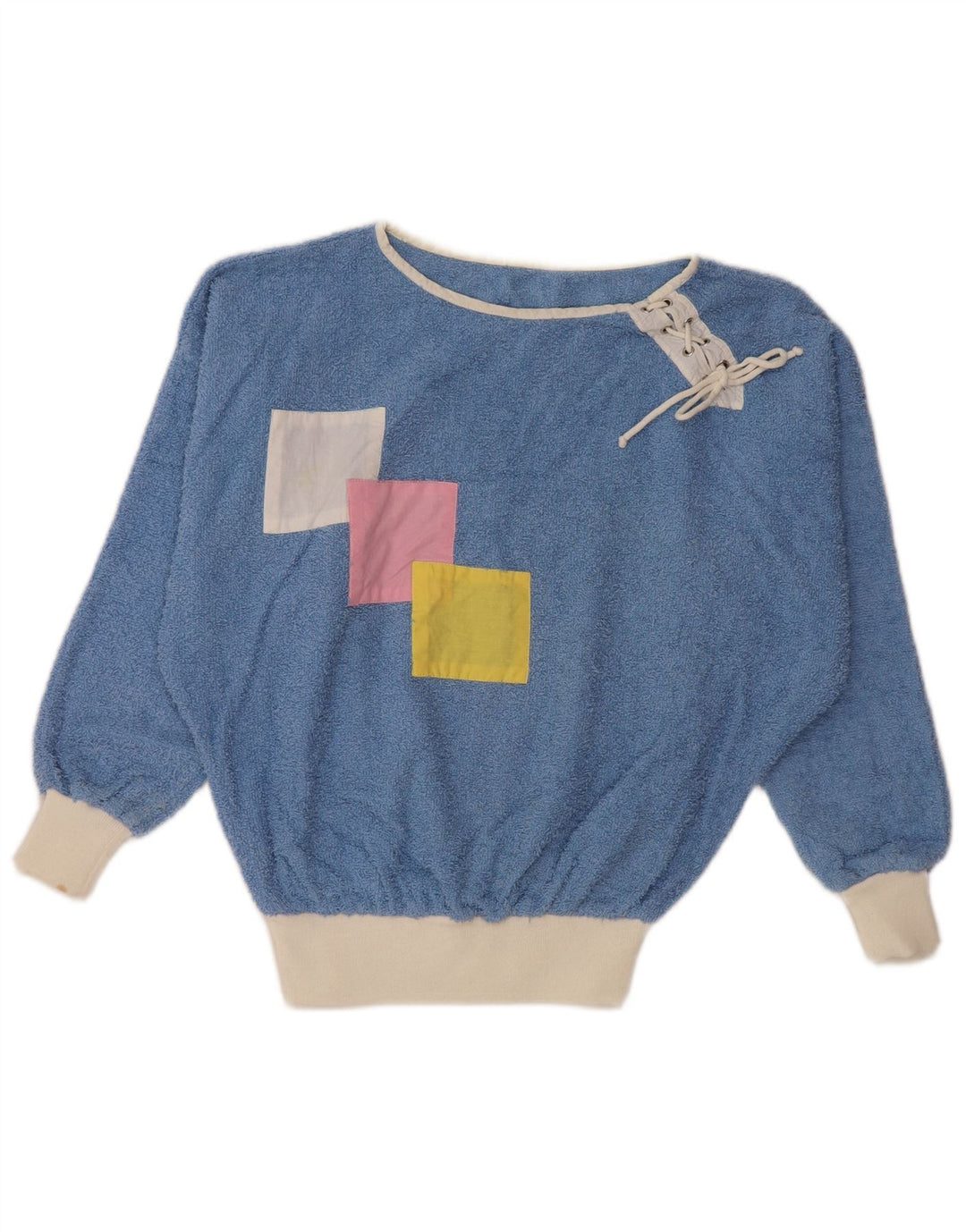 VINTAGE Dame Boat Neck Jumper Sweater UK 16 Large Blue Colourblock