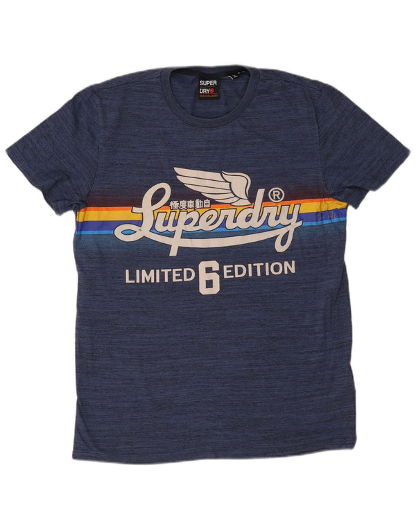 Superdry Mens Graphic T-Shirt Top Large Navy Blue Pinstripe Cotton