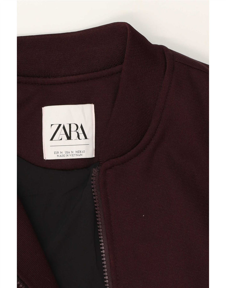 Zara Herre Bomber Jacket UK 38 Medium Burgundy Polyester