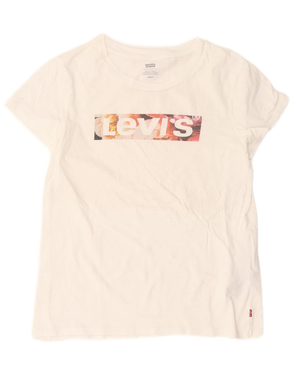 Levi's Grafisk T-shirt top til kvinder UK 12 Medium hvid bomuld