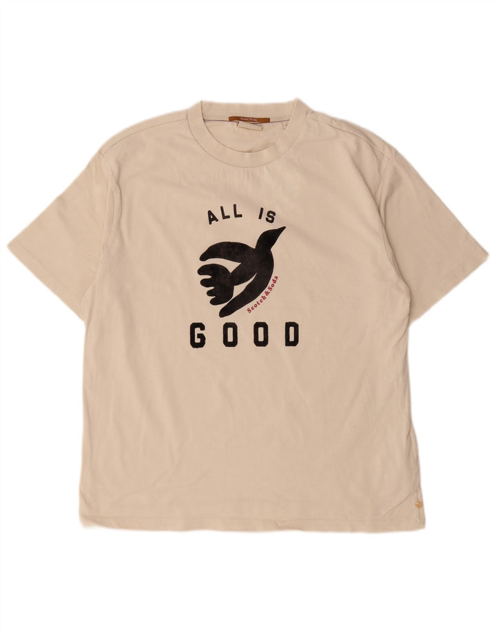 Scotch & Soda Herre grafisk T-shirt Top Lille hvid bomuld