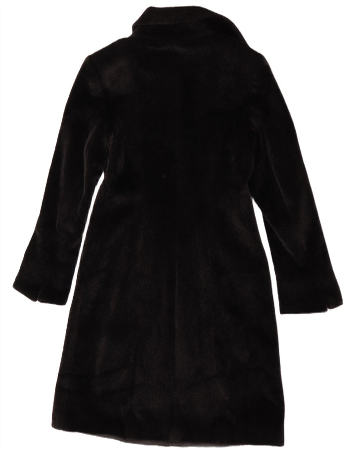 Vintage Dame imiteret Pels Overfrakke IT 42 Medium Sort Polyester