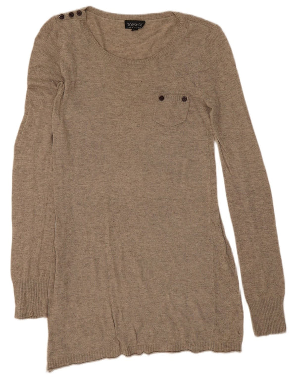 Topshop Dame Longline Boat Neck Jumper Sweater UK 10 Small Beige Viscose