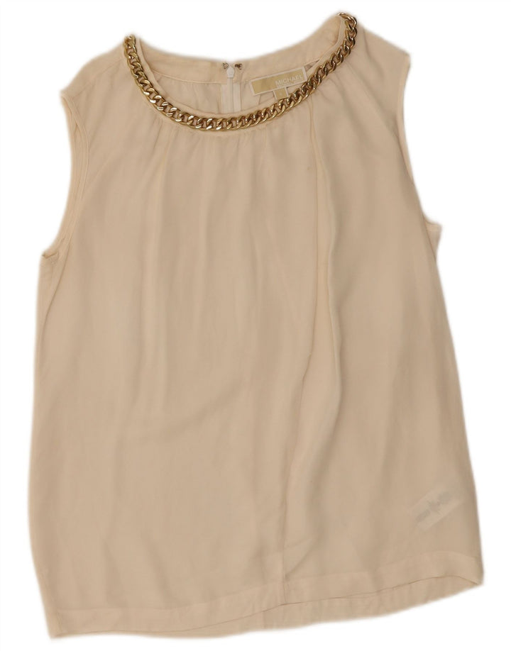 Michael Kors Dame ærmeløs bluse Top UK 10 Small Off White Silke