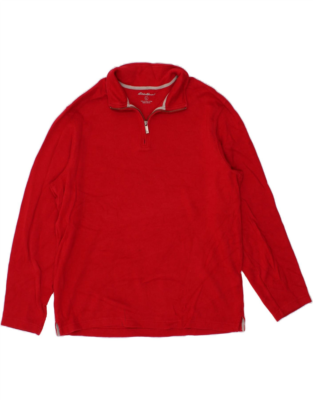 EDDIE BAUER Mens Zip Neck Sweatshirt Jumper Large Red Cotton Vintage Eddie Bauer and Second-Hand Eddie Bauer from Messina Hembry 