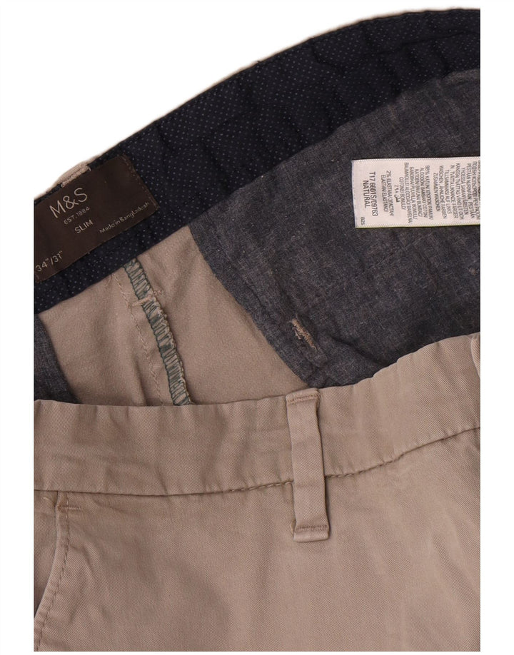 Marks & Spencer Herre Slim Chino Bukser W34 L31 Grå Bomuld
