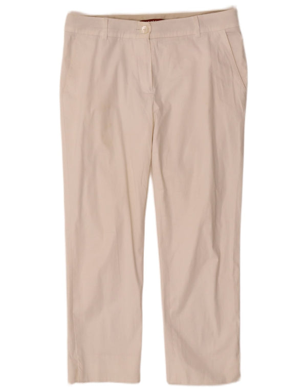 Max Mara Dame Straight Cropped Trousers UK 10 Small W30 L23 White Bomuld