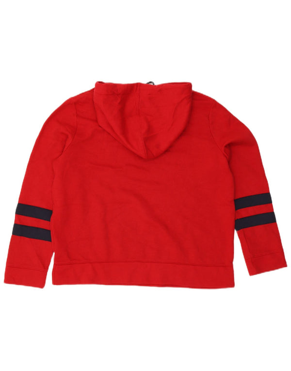 Nautica Dame Hoodie Jumper UK 14 Medium Rød Colourblock Bomuld