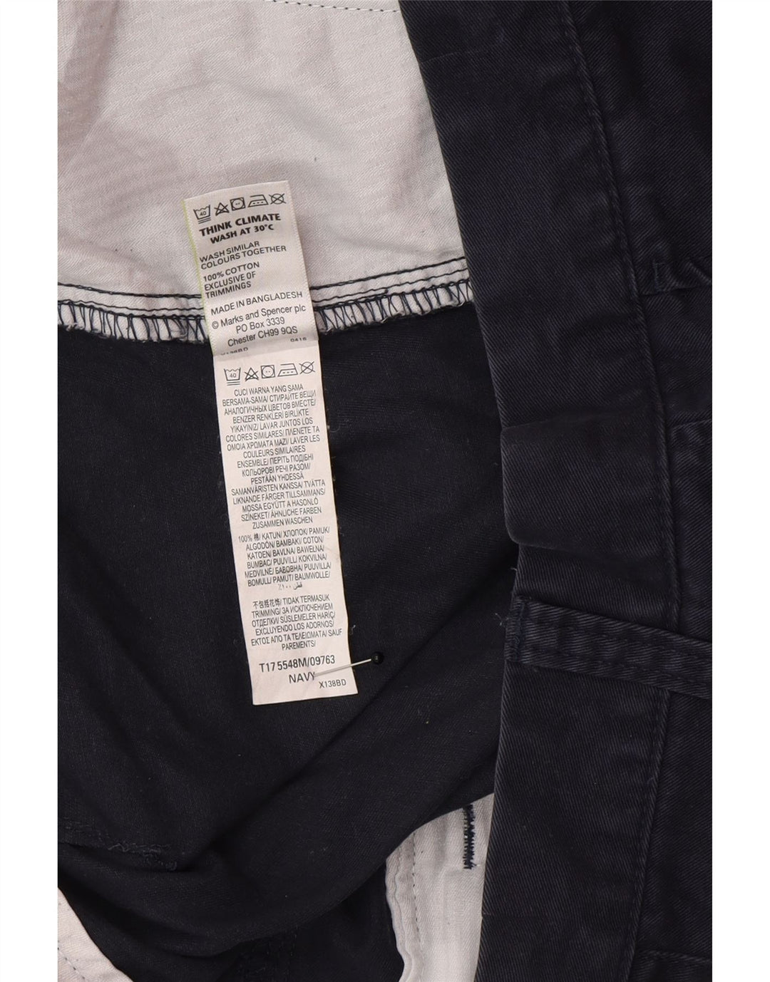 Marks & Spencer Herre Chino Shorts W34 Large Navy Blue Bomuld