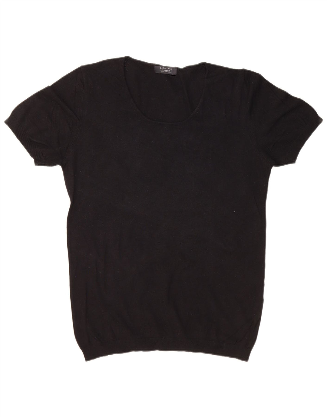 ZARA Herre Kortærmet Boat Neck Jumper Sweater Medium Sort