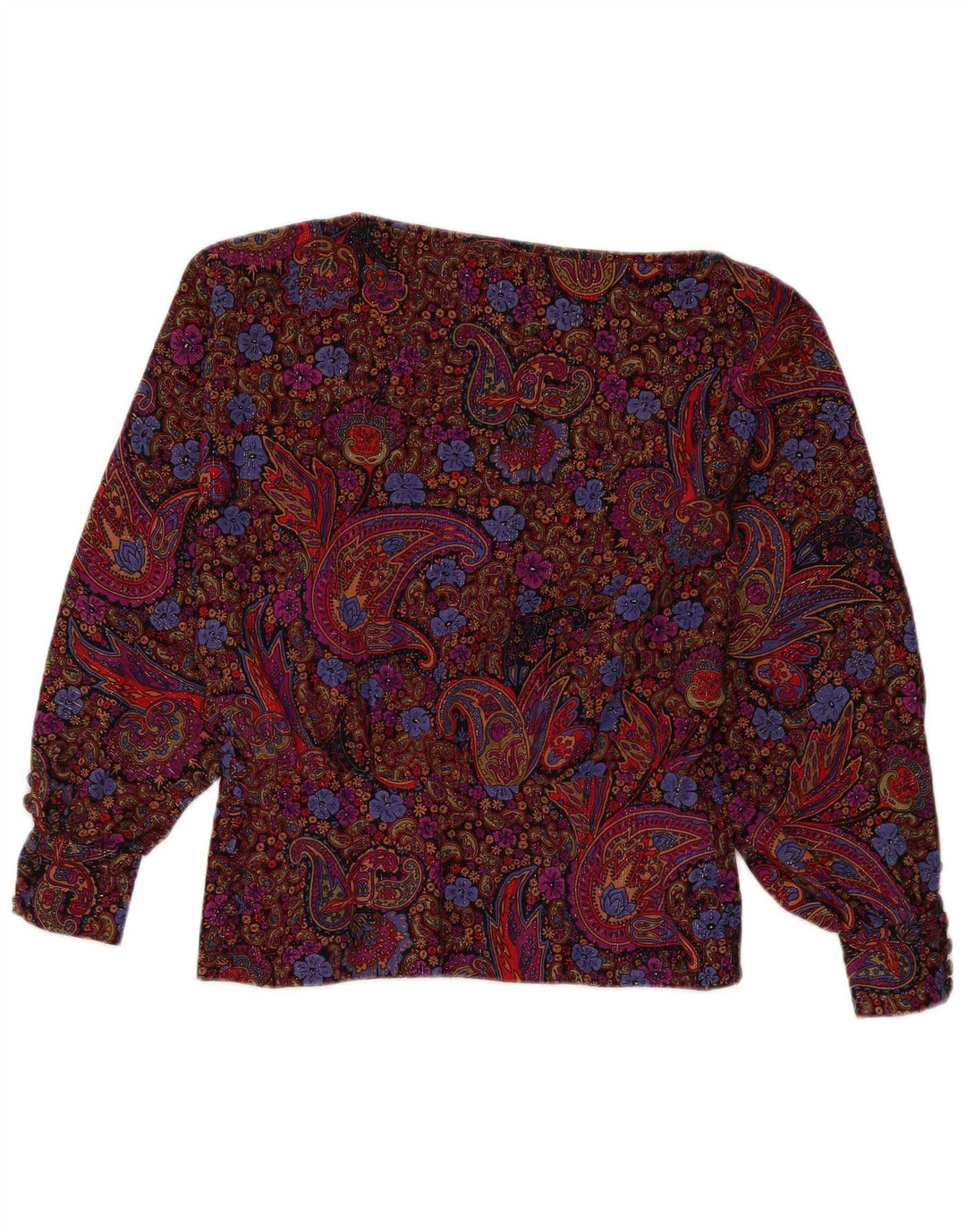 Vintage Dame Langærmet Bluse Top UK 12 Medium Multicolored Paisley