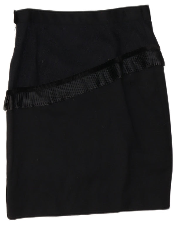 Vintage Kvinders High Waist Pencil Skirt UK 14 Large W28 Black New Wool