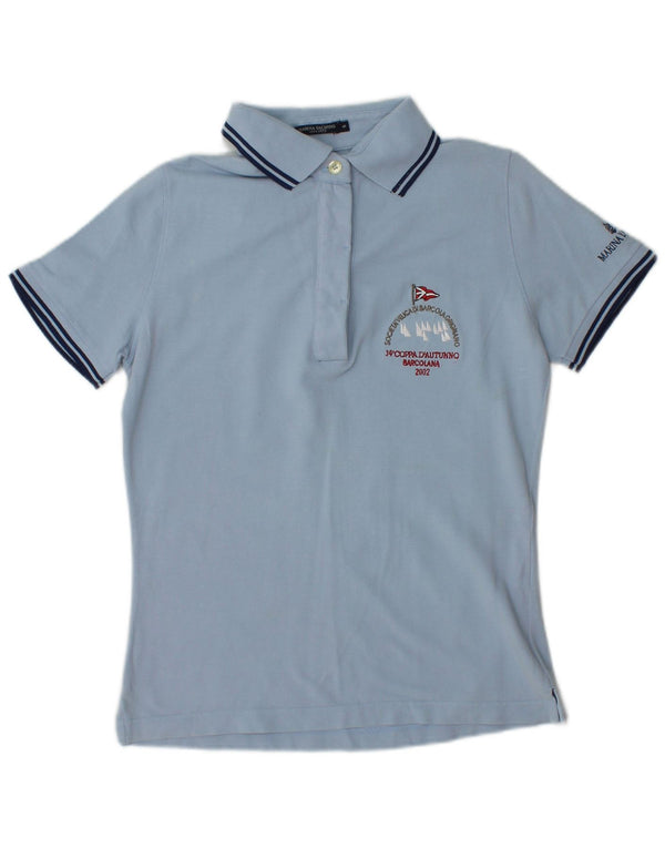 Marina Yachting Dame Grafisk Polo Shirt UK 10 Small Blue Cotton