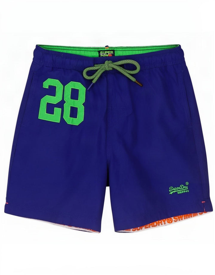 Superdry Grafiske svømmeshorts til mænd, store blå polyester