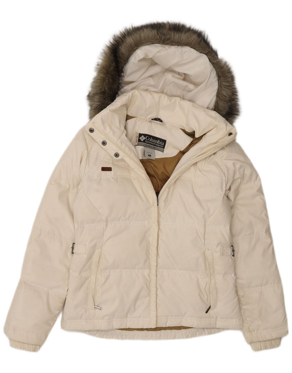 Columbia Dame Hætte Oversized Polstret Jakke UK 10 Small White Polyester