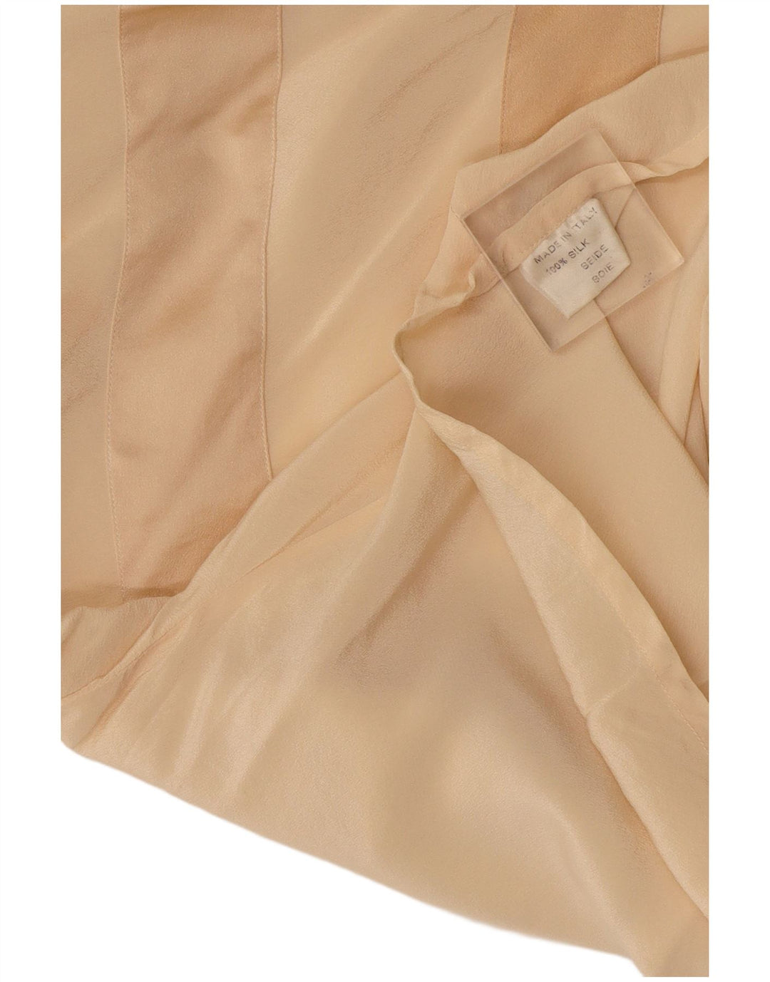 Vintage Dame Langærmet Bluse Top UK 14 Stor Beige Geometrisk Silke